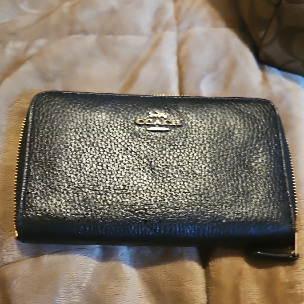Coach Pebbled Leather Wallet with Gold Accents